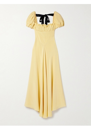 Rodarte - Bow-embellished Satin-trimmed Silk-crepe Maxi Dress - Yellow - US2,US4,US6,US8,US10
