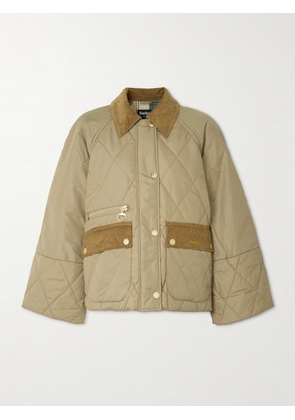 Barbour - Martha Cropped Corduroy-trimmed Quilted Shell Jacket - Brown - UK 8,UK 10,UK 12,UK 14,UK 16,UK 18