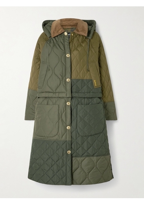 Barbour - Lilian Hooded Convertible Corduroy-trimmed Quilted Recycled-shell Coat - Green - UK 6,UK 8,UK 10,UK 12,UK 14,UK 16,UK 18