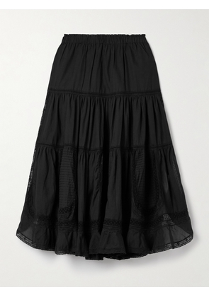 Sea - Franca Tiered Lace-trimmed Cotton-blend Midi Skirt - Black - xx small,x small,small,medium,large,x large