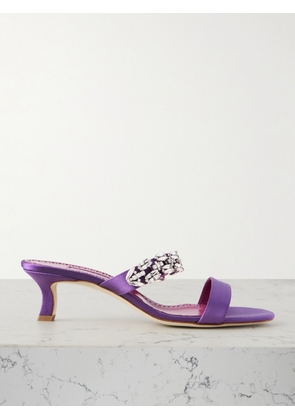 Manolo Blahnik - Sakotam 50 Crystal-embellished Satin Mules - Purple - IT36,IT36.5,IT37,IT37.5,IT38,IT38.5,IT39,IT39.5,IT40,IT40.5,IT41,IT41.5,IT42,IT43