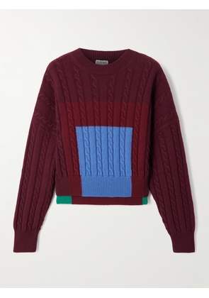 LOEWE - Layered Cable-knit Wool Sweater - Burgundy - small,medium