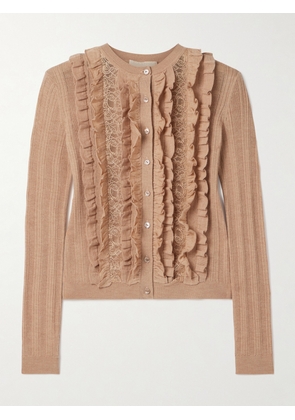 Ulla Johnson - Maryel Lace-trimmed Ruffled Ribbed Merino Wool Cardigan - Neutrals - x small,small,medium,large,x large