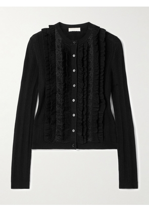 Ulla Johnson - Maryel Lace-trimmed Ruffled Ribbed Merino Wool Cardigan - Black - x small,small,medium,large