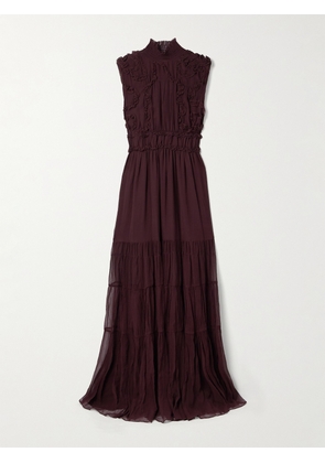 Ulla Johnson - Verona Ruffled Smocked Silk-crepon Gown - Burgundy - US0,US2,US4,US6,US8