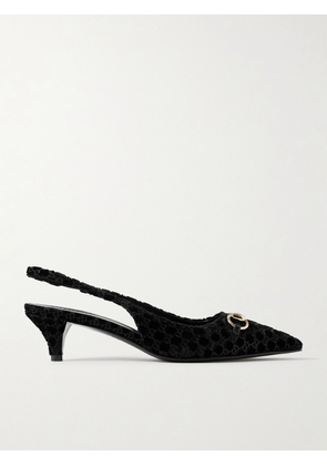 Gucci - Erin Horsebit-embellished Devoré-velvet Slingback Pumps - Black - IT36,IT37,IT38,IT39,IT40,IT41,IT41.5,IT42
