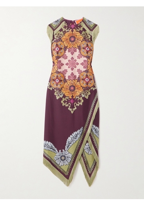 La DoubleJ - Valkyrie Asymmetric Fringed Printed Silk Dress - Multi - xx small,x small,small,medium,large,x large