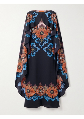 La DoubleJ - Magic Cape-effect Printed Silk-crepe Maxi Dress - Blue - xx small,x small,small,medium,large,x large