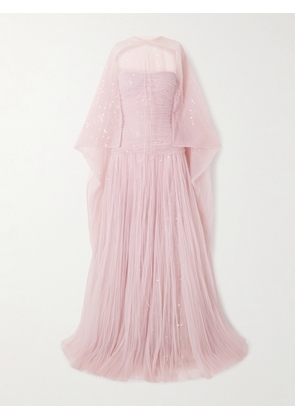 Marmar Halim - Cape-effect Sequined Plissé-chiffon Gown - Pink - EU 32,EU 34,EU 36,EU 38,EU 40,EU 42