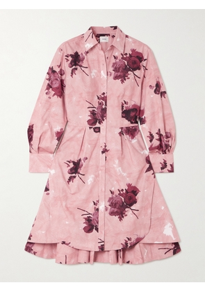 Erdem - Pleated Floral-print Cotton-poplin Mini Shirt Dress - Pink - UK 4,UK 6,UK 8,UK 10,UK 12,UK 14