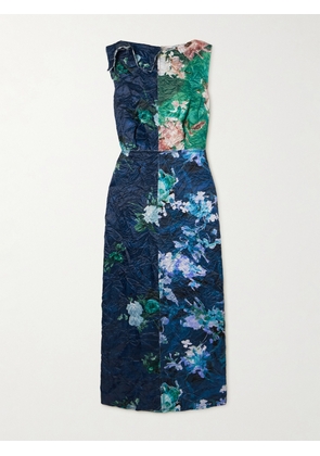 Erdem - Frayed Floral-print Crinkled-satin Midi Dress - Blue - UK 6,UK 8,UK 10,UK 12,UK 14,UK 16