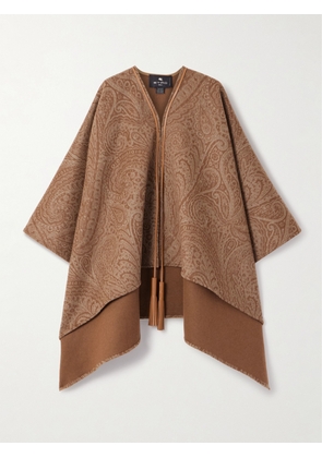 Etro - Leather-trimmed Paisley-print Wool-blend Poncho - Brown - One size
