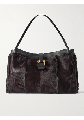 Ferragamo - Leather-trimmed Shearling Shoulder Bag - Brown - One size