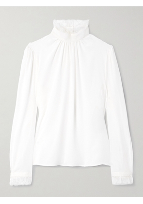 MCQUEEN - Ruffled Lace-trimmed Silk Crepe De Chine Blouse - Ivory - IT36,IT38,IT40,IT42,IT44,IT46
