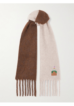 LOEWE - Crystal-embellished Embroidered Appliquéd Fringed Alpaca-blend Scarf - Neutrals - One size