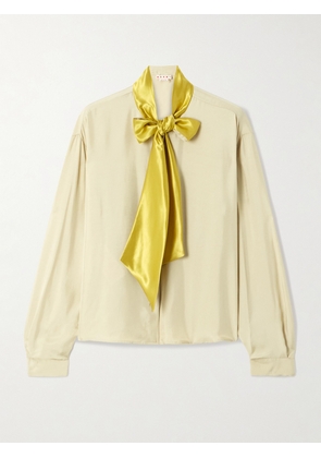 Marni - Pussy-bow Satin-twill Blouse - Cream - IT38,IT40,IT42,IT44,IT46,IT48