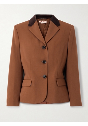 Marni - Velvet-trimmed Embroidered Grain De Poudre Wool Blazer - Brown - IT38,IT40,IT42,IT44,IT46