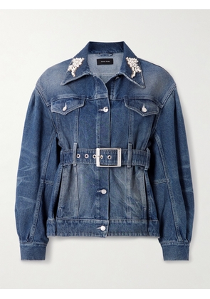 Simone Rocha - Belted Embellished Denim Jacket - Blue - UK 4,UK 6,UK 8,UK 10,UK 12,UK 14