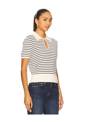 FRAME The Keyhole Polo in Ivory,Black. Size L. Also in M, S, XS.
