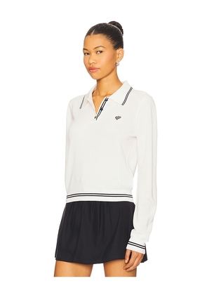FRAME Long Sleeve Tennis Polo Top in White. Size L. Also in M.
