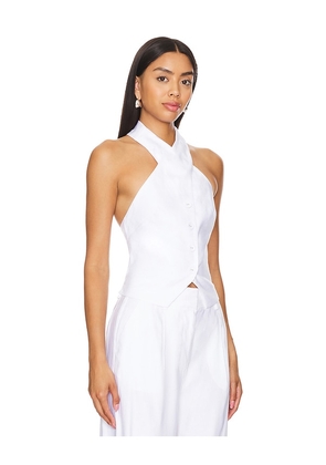 MILLY Solid Linen Cross Neck Halter Top in White. Size L. Also in P.