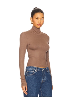 LA Made Felix Crop Turtle Neck Top in Brown. Size L. Also in M, S.