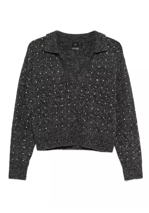 PINKO rhinetone-embellished collared sweater - Grey