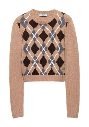 Prada argyle-pattern crew-neck sweater - Brown