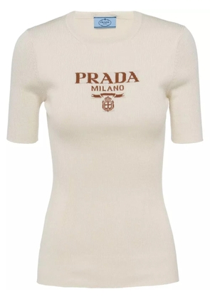 Prada logo-intarsia silk jumper - Neutrals