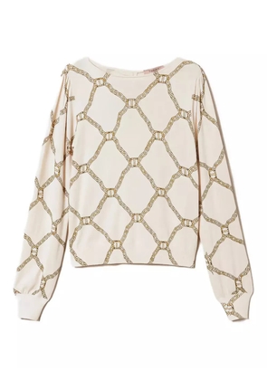 TWINSET chain-print keyhole sweater - Neutrals