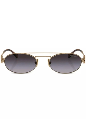 Miu Miu Eyewear logo-lettering oval-frame sunglasses - Gold