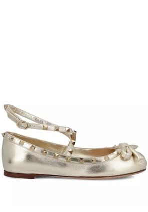 Valentino Garavani Rockstud leather ballerina shoes - Gold