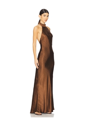 Runaway The Label Brigitte Maxi Dress in Brown. Size L. Also in S, XL, XS.