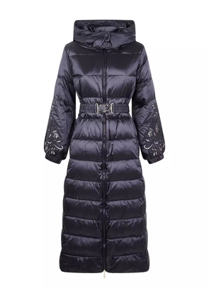 TWINSET laser-cut hooded belted coat - Black