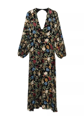 alice + olivia floral-print puff-sleeves asymmetric day dress - Black