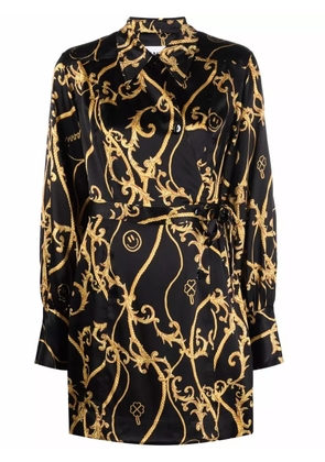 GANNI organic-silk printed wrap dress - Black