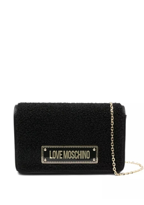 Love Moschino logo-plaque shearling shoulder bag - Black