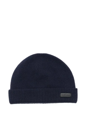 Emporio Armani logo-patch ribbed-knit beanie - Blue