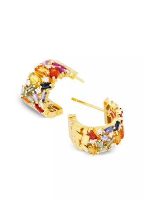 Suzanne Kalan 18K yellow gold Frenzy rainbow sapphire mini hoops