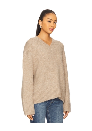 PISTOLA Talia Chunky V-Neck Long Sleeve Sweater in Taupe. Size L. Also in S, XS.