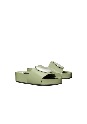 Tory Burch Patos Platform Slide in Green. Size 10. Also in 10.5, 11, 5, 5.5, 6, 6.5, 7, 7.5, 8, 8.5, 9, 9.5.