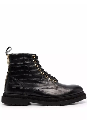 Giuliano Galiano crocodile effect lace-up boots - Black