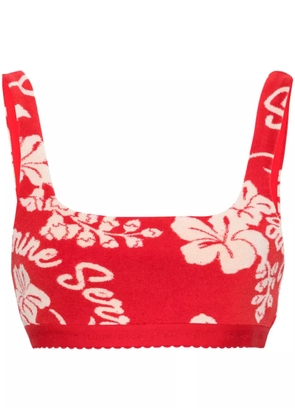 Marine Serre floral-jacquard towel bralette - Red