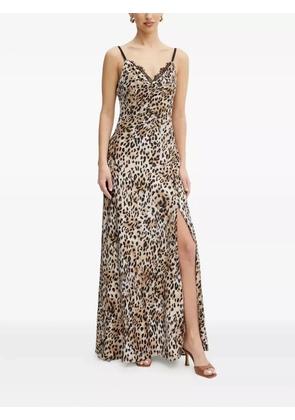 GUESS USA lace-trimmed leopard-print maxi dress - Neutrals