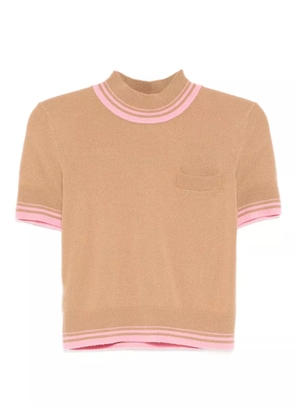 Self-Portrait contrast stripe knit top - Brown