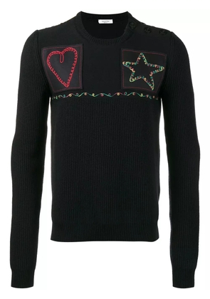 Valentino Garavani patched fisherman knit sweater - Blue