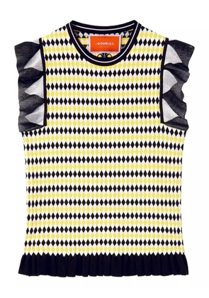 La DoubleJ Checkers ruffled short-sleeve top - Yellow