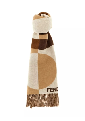 FENDI jacquard-pattern fringed scarf - Neutrals