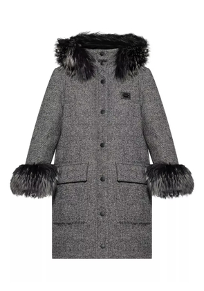 Dolce & Gabbana faux-fur trimmed wool coat - Grey