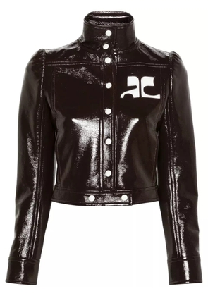 Courrèges logo-patch vinyl biker jacket - Brown